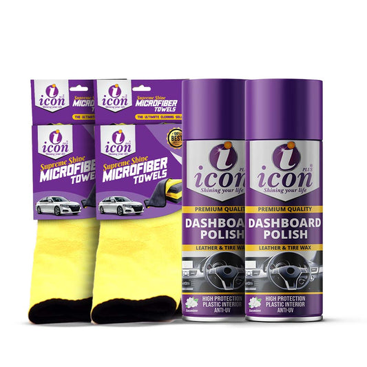 2-pack Dashboard Polish with 2 microfiber cleaning cloths, cleans, shines, and protects car dashboards while removing dust and fingerprints