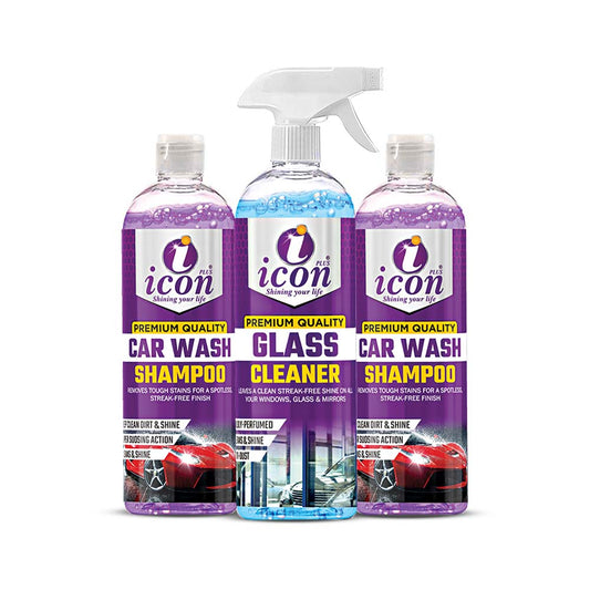 Icon Plus Car Wash and Glass Cleaner Bundle – 500ML Car Shampoo and Streak-Free Glass Cleaner Spray for Cars