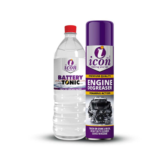Icon Plus Engine Degreaser and Battery Tonic Bundle – 650ML Engine Cleaner and 1.5LTR Battery Maintenance Solution for Cars