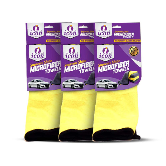 Pack of 3 high-quality microfiber cloths, soft and absorbent, perfect for car cleaning, polishing, and streak-free detailing of surfaces.