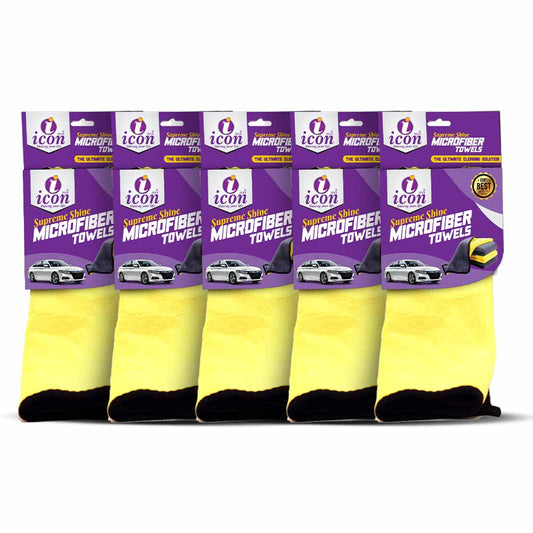 Pack of 5 premium microfiber cleaning cloths, soft and absorbent, ideal for car detailing, polishing, and streak-free cleaning of surfaces.