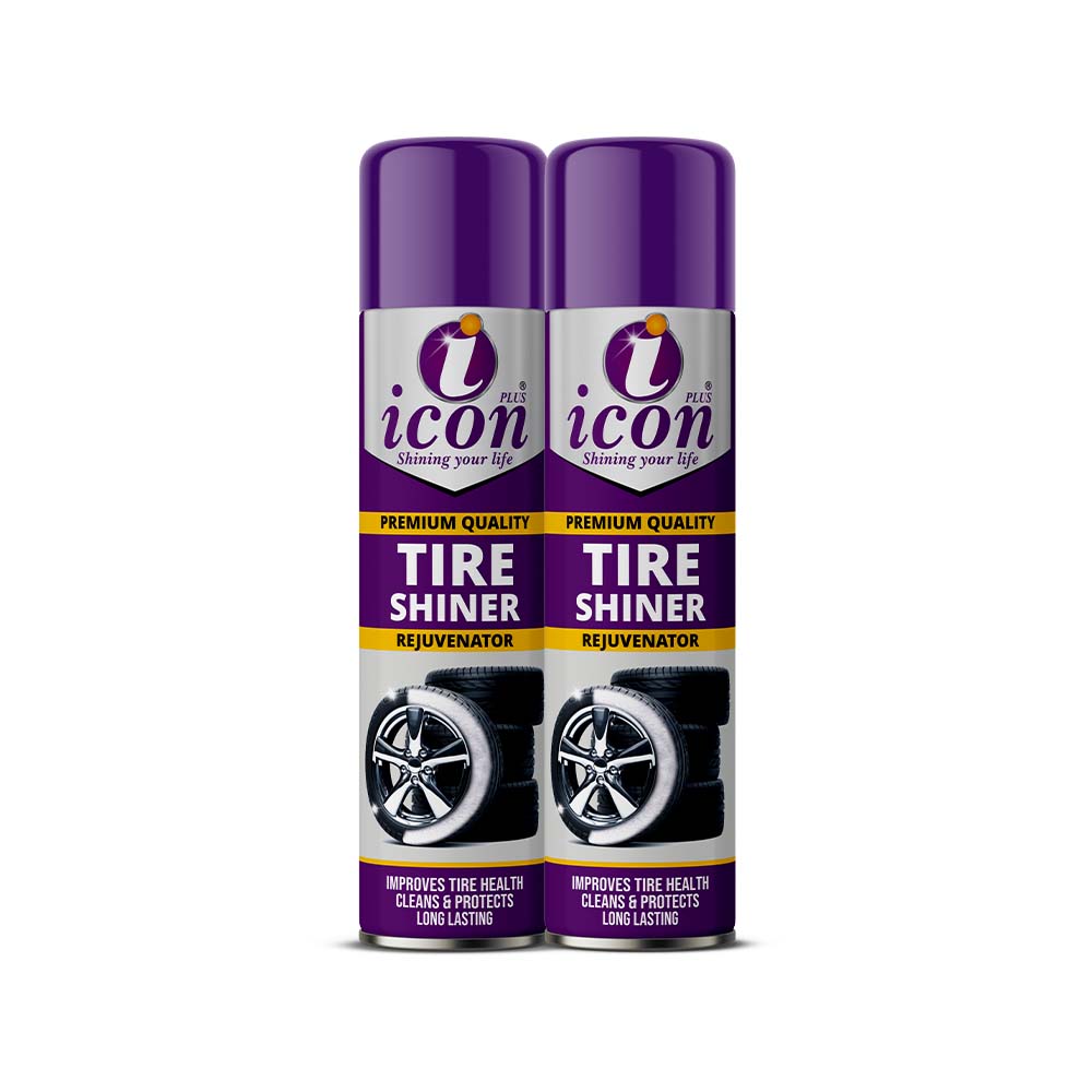 Two bottles of tire shiner spray for cars, restores black shine, protects rubber from cracking, and gives tires a clean, glossy finish