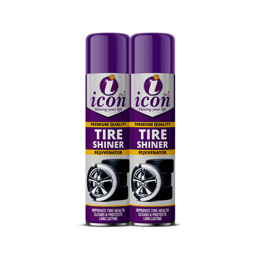 Two bottles of tire shiner spray for cars, restores black shine, protects rubber from cracking, and gives tires a clean, glossy finish