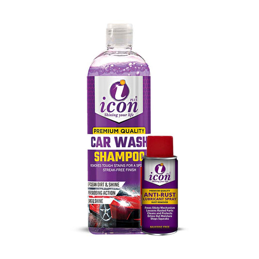 Icon Plus Anti-Rust Spray and Car Shampoo Bundle – Rust Protection and Car Wash Kit for Cars and Bikes