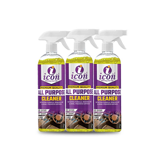 Icon Plus Multi-Surface Cleaner 3-bottle pack – powerful and versatile cleaning solution for home, office, and car surfaces, removes dirt, grease, and germs while leaving a streak-free shine and fresh scent.