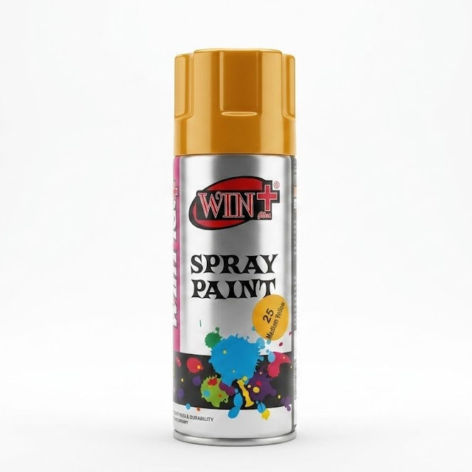 WinPlus Medium Yellow Spray Paint 300ml glossy aerosol paint with fast drying and high coverage finish