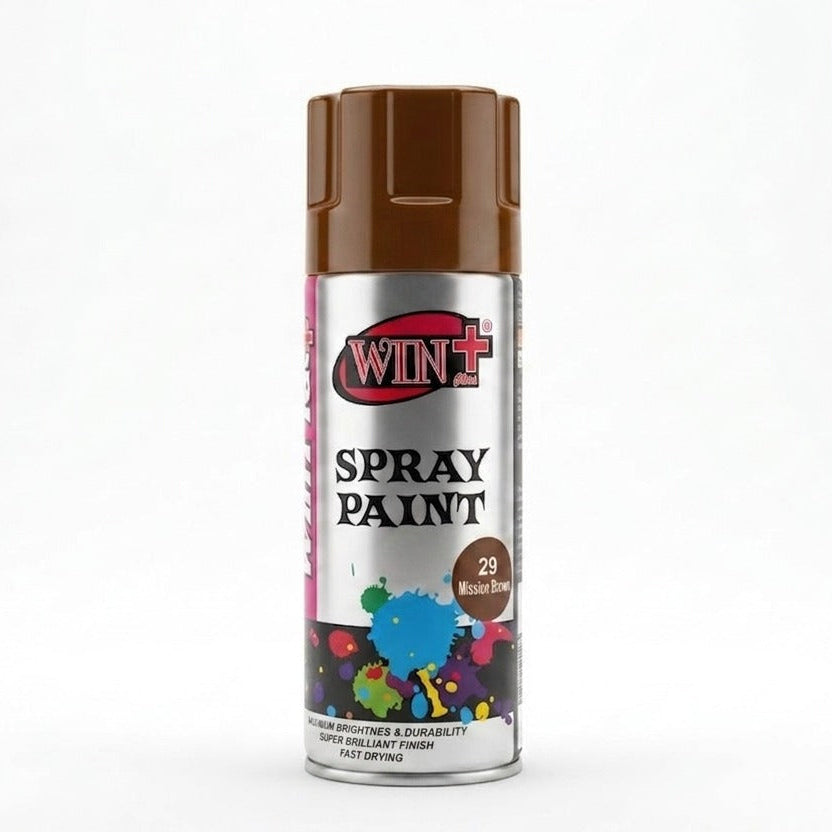 WinPlus Mission Brown Spray Paint 300ml gloss aerosol paint for wood metal furniture and home déco