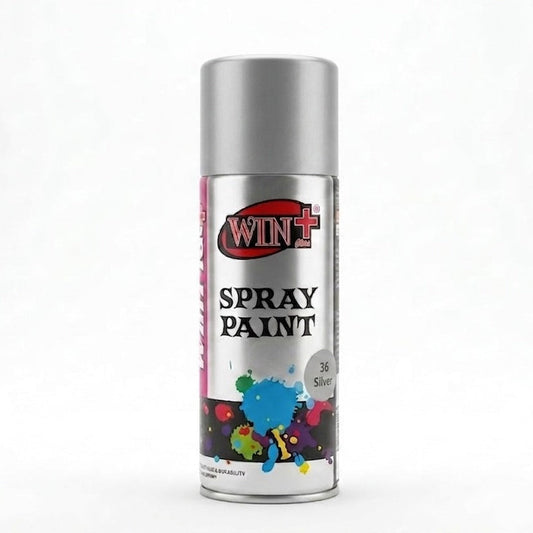 WinPlus Silver Metallic Spray Paint 300ml aerosol can with chrome-like gloss finish for metal and automotive use