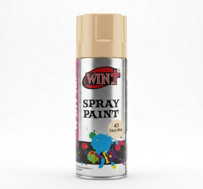 WinPlus Cream White Spray Paint 300ml aerosol can with gloss finish for metal wood plastic and DIY projects