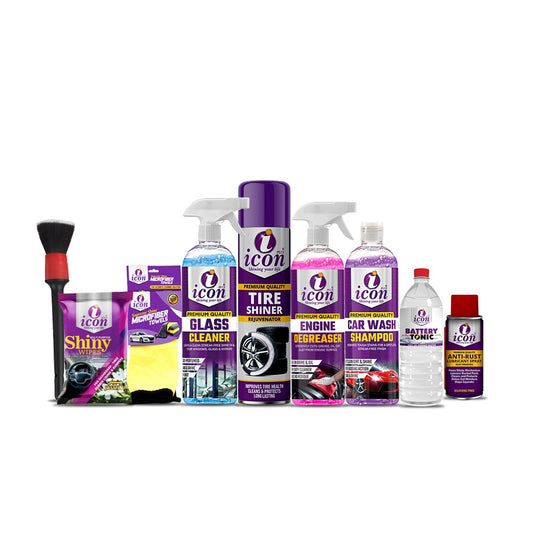 "Icon Plus 8-in-1 Bike Care Kit – Complete Motorcycle Cleaning, Shine & Protection Detailing Solution with Tire Shiner, Engine Degreaser & More