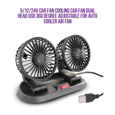 5/12/24V Car Fan Cooling Car Fan Dual Head USB 360 Degree Adjustable For Auto Cooler Air Fan